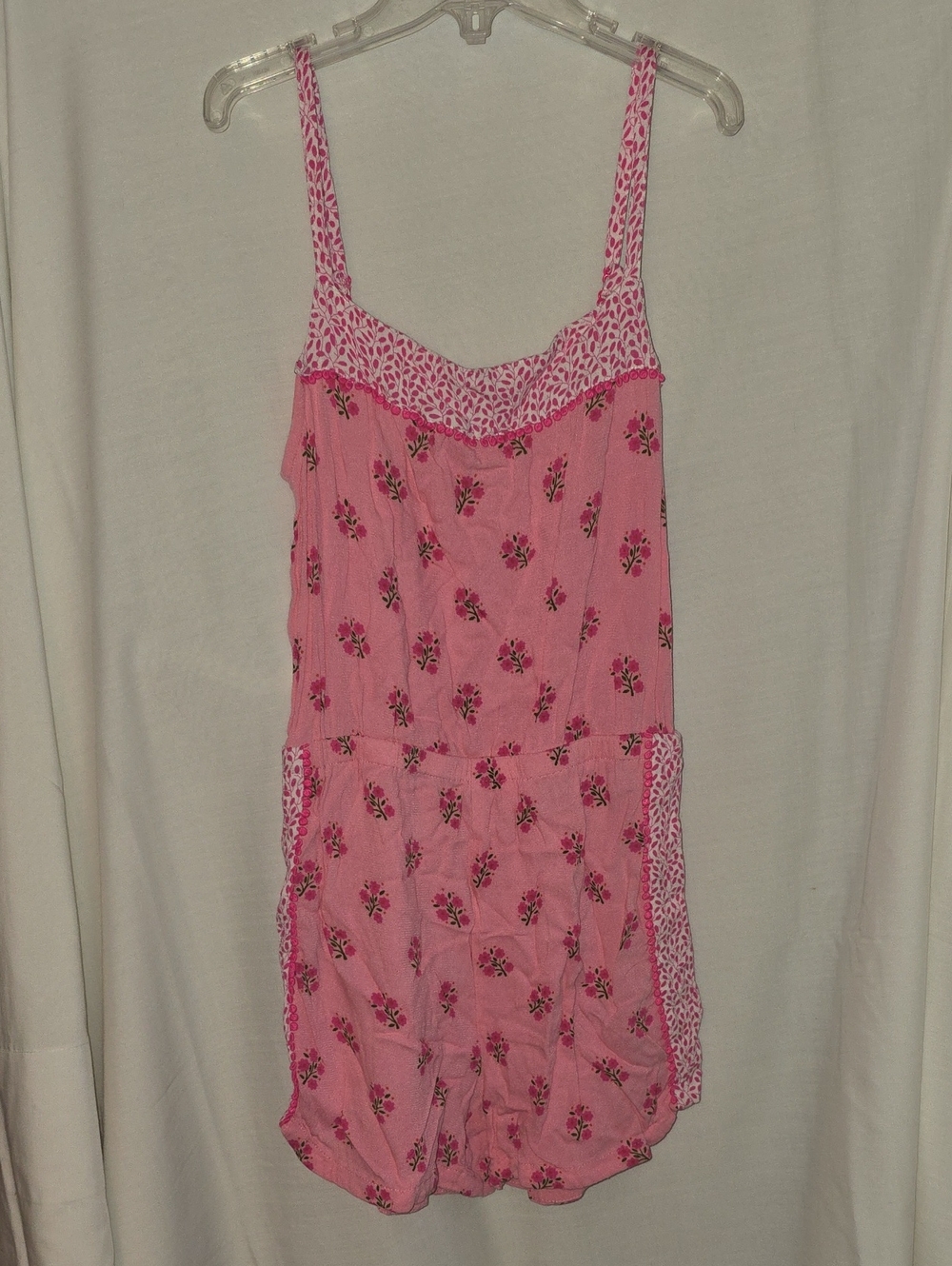 Boden Pink Floral Cami Romper with Contrast Trim